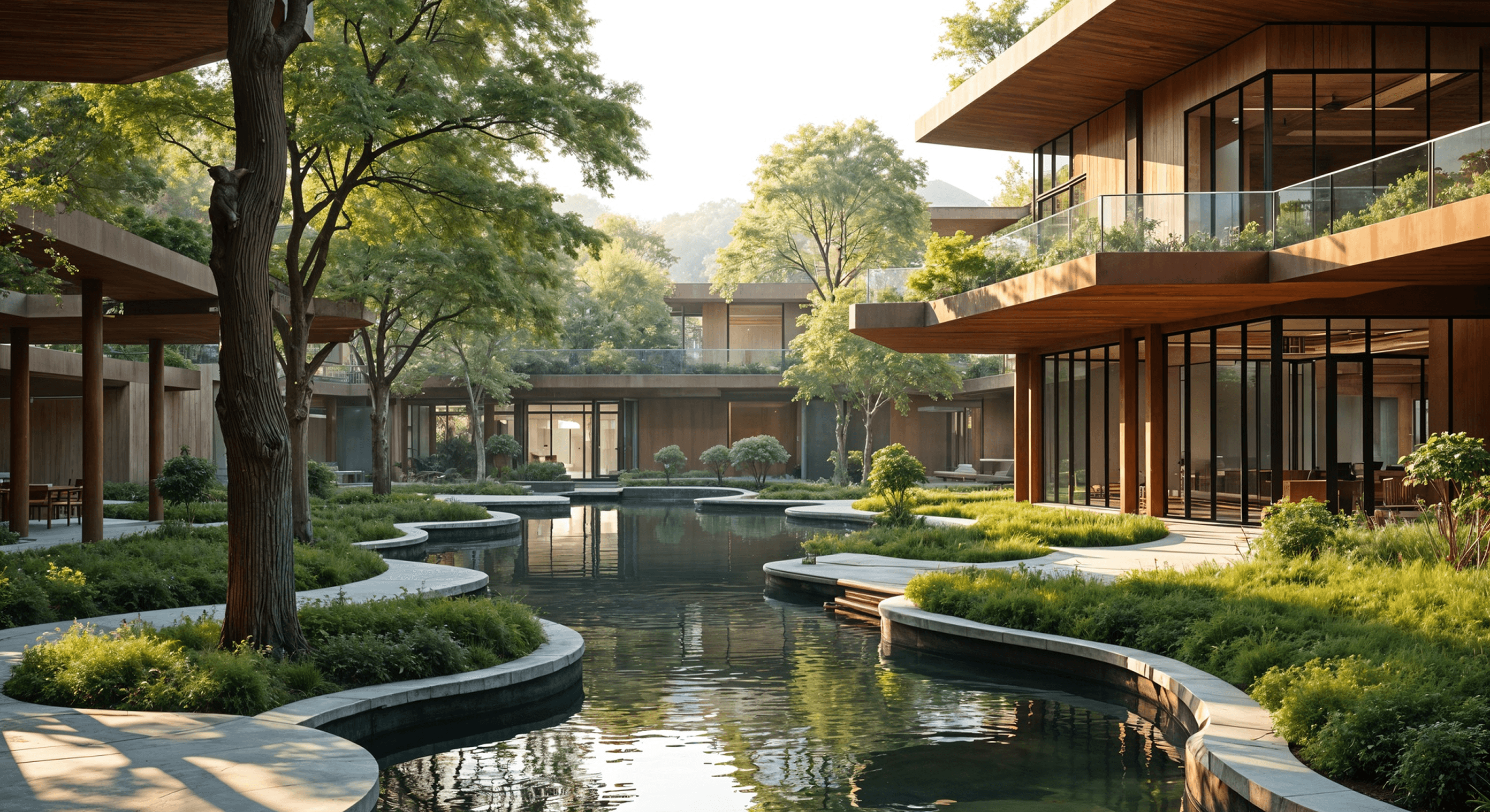 Sustainable architecture in Nigeria showing timber and natural material integration in building design